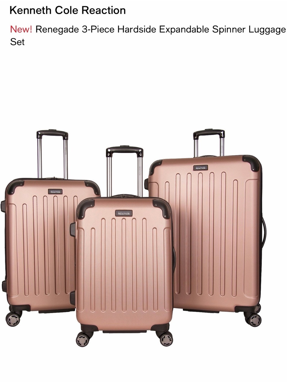 Kenneth Cole Reaction Rose Gold 3-Piece Hard Shell Spinner Luggage Set